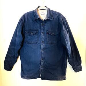 Levi Strauss Shirt Mens Medium Canvas Sherpa Lined Shacket Chore Barn Coat
